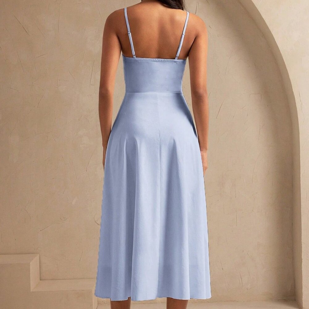 Dusty Blue Elegant Women's 3d Flower maxi dress - Picture 7 of 8